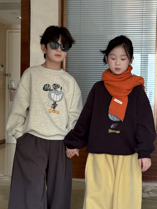 ロングパンツ・スウェットパンツ スウェットパンツ キッズ 裏起毛 厚手 無地 ストレート ルーズフィット【mh0011672】