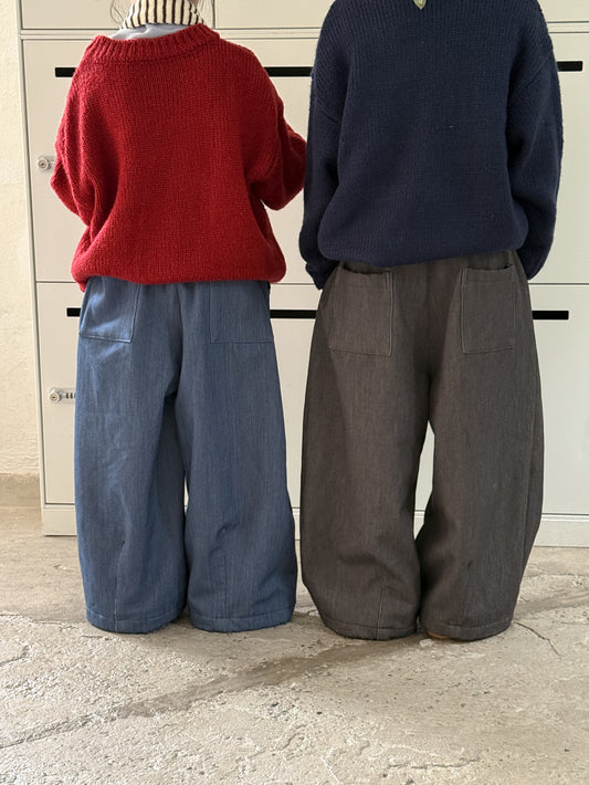 ロングパンツ・スウェットパンツ ワイドパンツ キッズ 裏起毛 厚手 デニム風 無地 ストレート ルーズフィット【mh0011680】