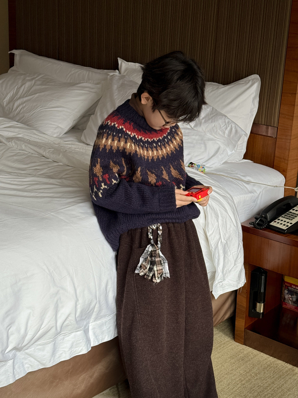 ニット・セーター ニットセーター キッズ 求心柄 厚手 クルーネック ルーズフィット カジュアル【mh0011684】