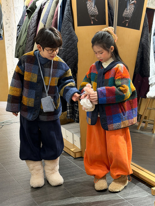 ショートコート・ジャケット・ジャンパー マドラスチェックノーカラージャケット カラフルブロックチェック アウター【mh0011873】