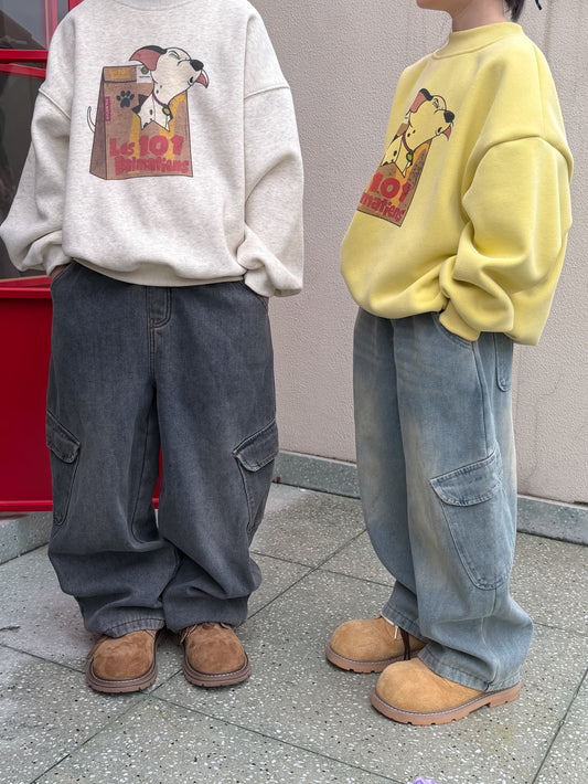 デニムパンツ デニムカーゴパンツ 裏フリース ボーイフレンドストレート ポケット ジーンズ【mh0011876】