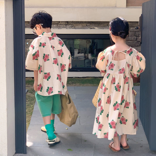 半袖ワンピース Short Sleeve Peony Print Set Up パフスリーブ ペオニー柄 セットアップ【mh0012250】