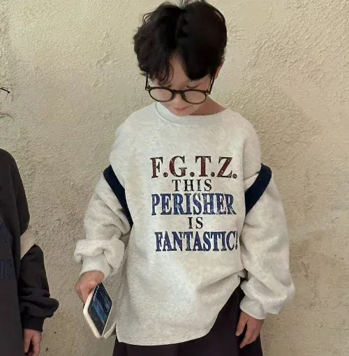 長袖Tシャツ Grey / 90cm 1-2y キッズトップス レターロゴプリント厚手長袖Tシャツ 2カラー【mh0007573】