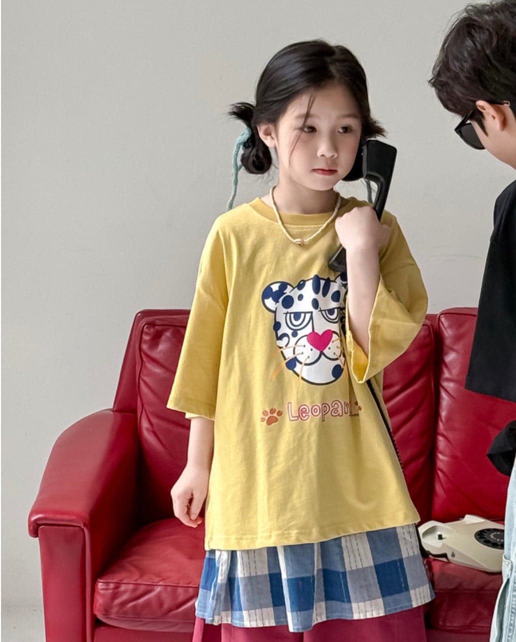 半袖Tシャツ Yellow / 90cm レオパードプリント半袖Tシャツ【mh0010060】