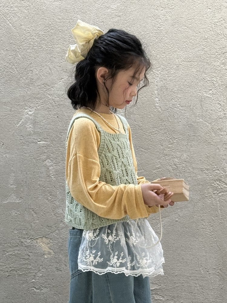 長袖Tシャツ Yellow T-shirt / 90cm レースニットベスト/シンプル長袖Tシャツ【mh0009695】