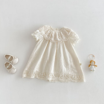 Lace Collar Embroidery Dress レース襟 総刺繍 コットン 半袖ワンピース【mh0012707】 angou 半袖ワンピース