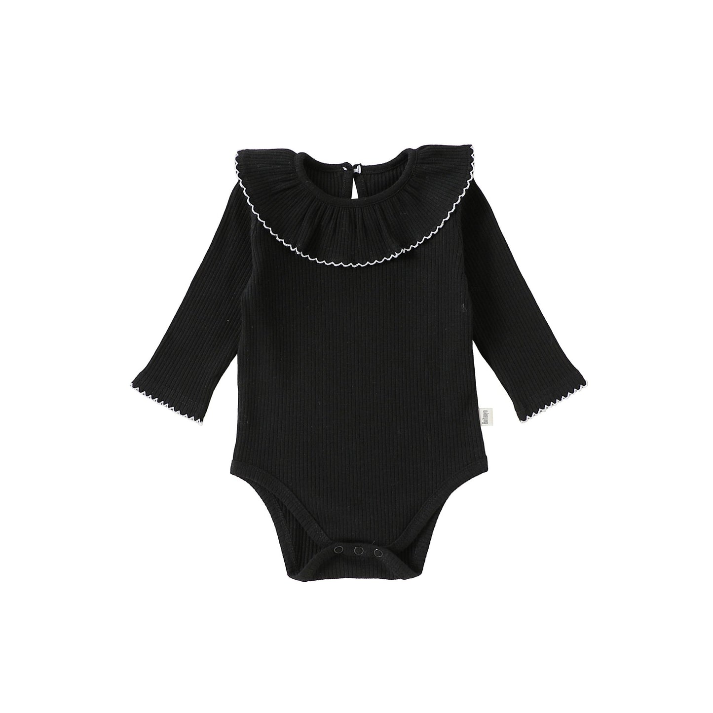 Lace Collar Ribbed Romper レース襟 長袖ロンパース【mh0012341】 66cm / Black lace collar mamahalo shop