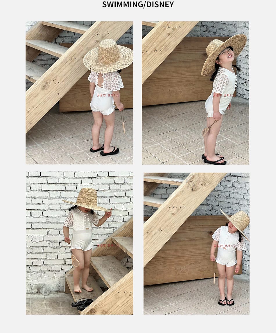 Lace Cutout Backless One-Piece Swimwear レース 半袖ワンピース水着【mh0013345】 mamahalo kids ベビー用水着