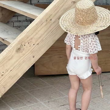 Lace Cutout Backless One-Piece Swimwear レース 半袖ワンピース水着【mh0013345】 White / 90cm mamahalo kids ベビー用水着