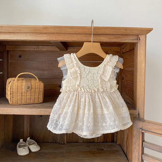 Lace Flutter Sleeve Bodysuit レース フリル袖 ロンパース【mh0012491】 Engepapa ノースリーブロンパース