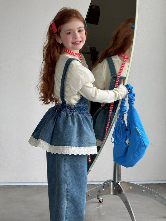 Lace Trim Denim Overalls レース デニム サロペットパンツ【mh0012311】 Jianzidan