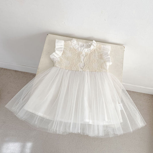 Lace Tulle Flutter Sleeve Dress レース チュール フリル袖 ワンピース【mh0012478】 Engepapa ノースリーブワンピース