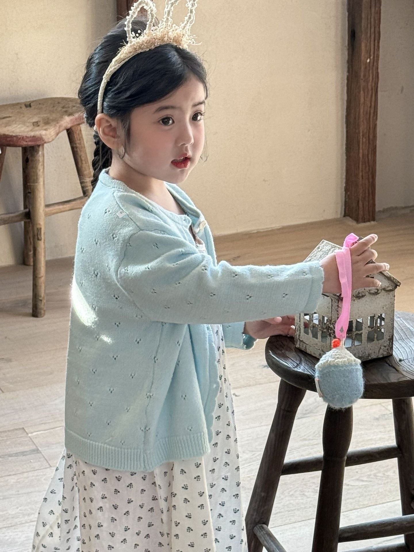 カーディガン・パーカー Light Blue / 90cm レースニットガーリーカーディガンジャケット【mh0009231】