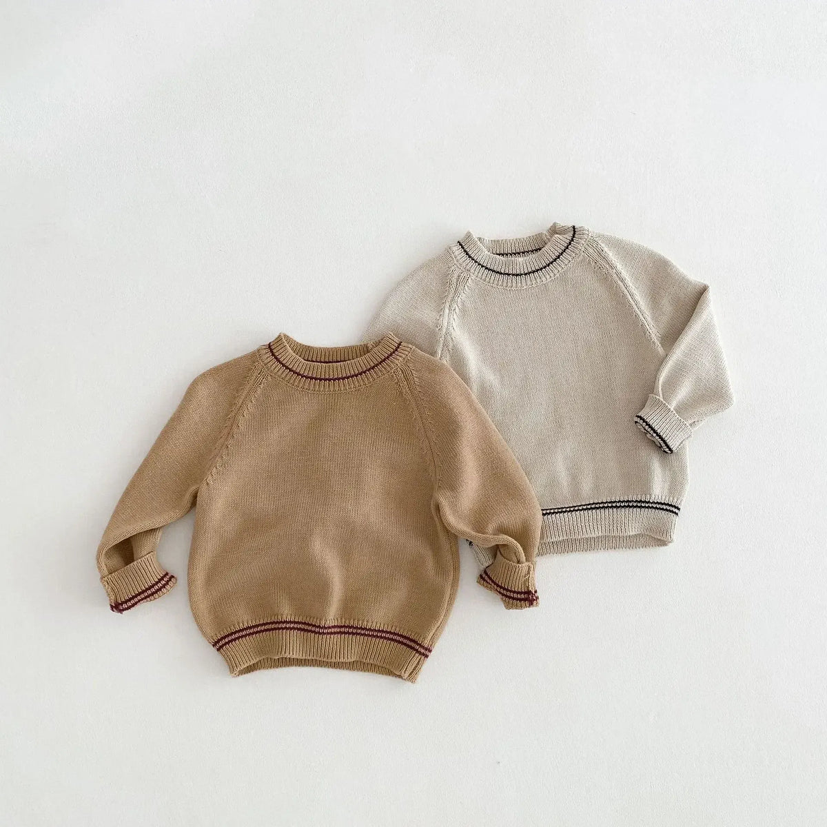 キッズ用ニット長袖セーター(ベージュ&ブラウン)2枚組