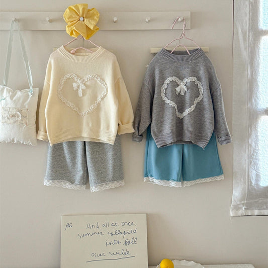 ニット・セーター キッズトップス フリルハートアップリケ長袖ニットセーター【mh0009194】
