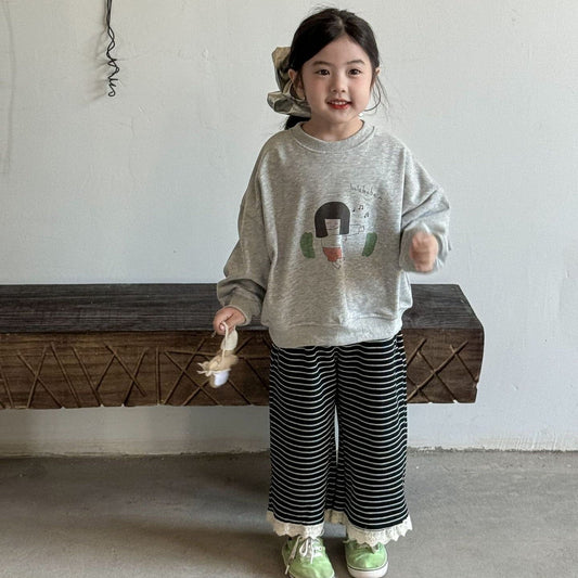 ロングパンツ・スウェットパンツ 裾レースボーダーワイドルーズイージーパンツ【mh0009215】