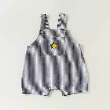 Lemon Striped Bib Shorts ストライプ 刺繍サロペット【mh0013036】 Beitaoya サロペットパンツ・サスペンダーパンツ