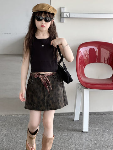 Leopard Denim Skirt レオパード 台形スカート【mh0013073】 mamahalo kids スカート
