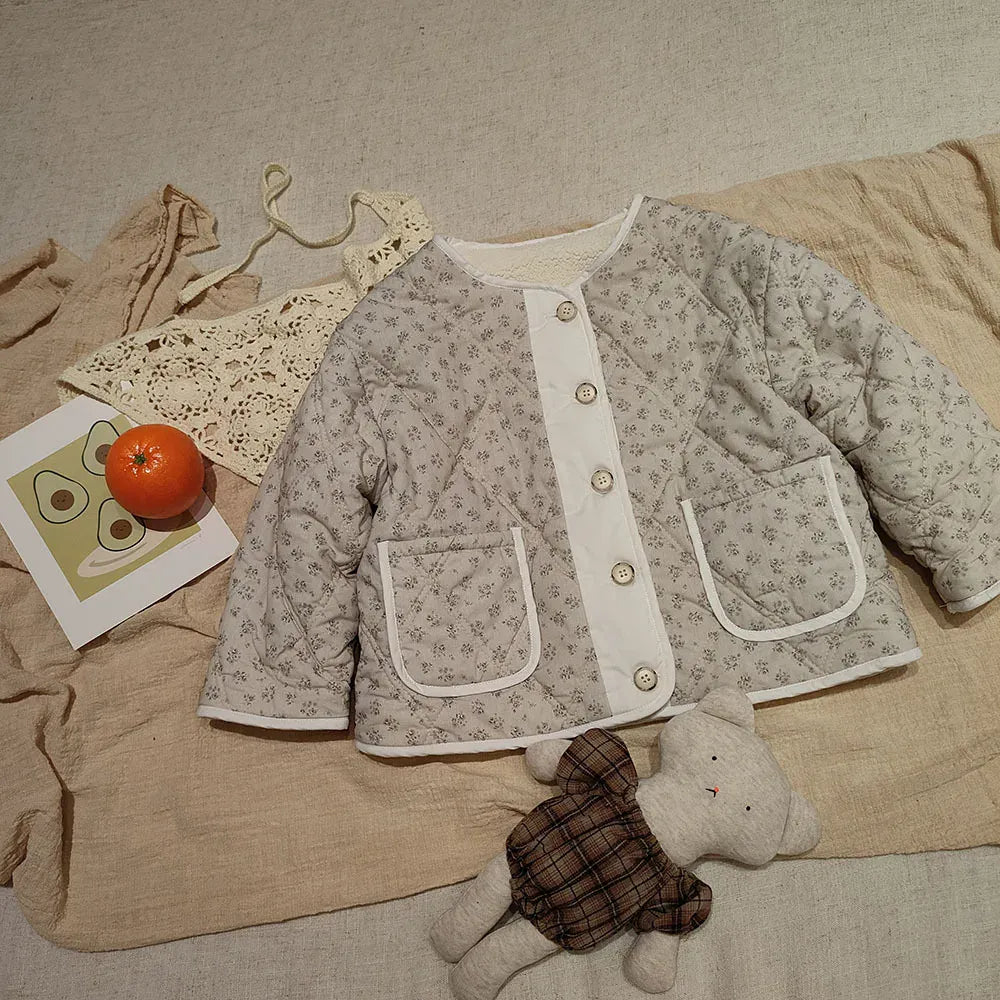 ショートコート・ジャケット・ジャンパー Coffee flower / 90cm 24M キッズアウター プリント柄キルティング裏フリースノーカラーブルゾンジャケット【mh0008079】