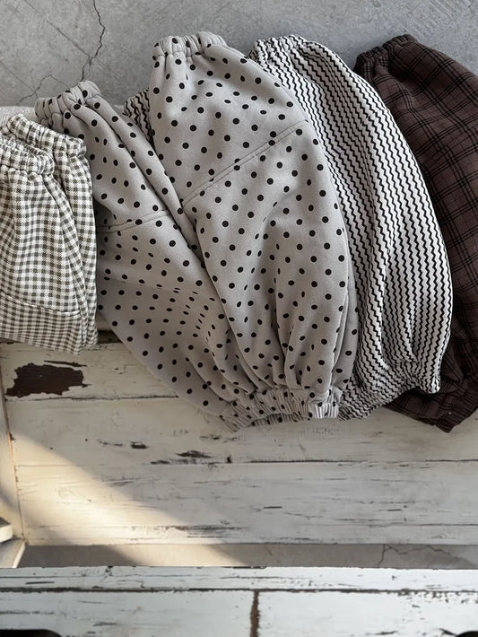 ロングパンツ・スウェットパンツ キッズパンツ 水玉ドット/チェック/ストライププリント裏フリースロングスウェットパンツ【mh0008368】