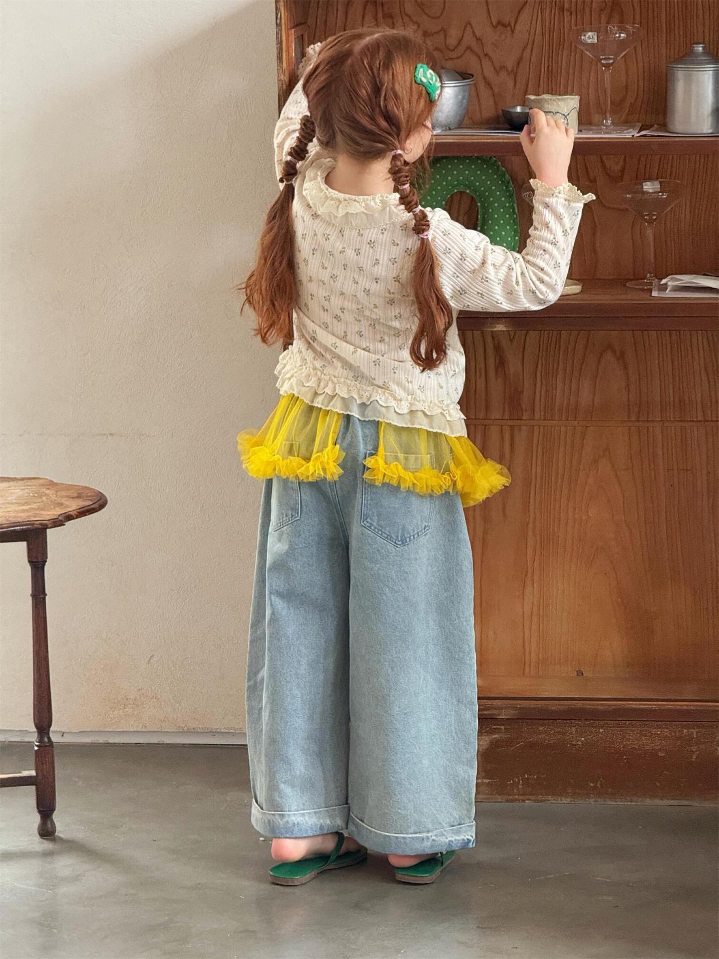 Light Color Rolled Wide Leg Jeans パッチワーク ロールアップ ワイドデニム【mh0012307】 Jianzidan