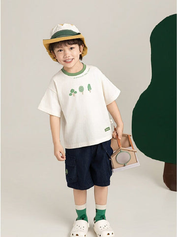 Little Forest Series リーフ柄 半袖シャツ Tシャツ デニム セットアップ【mh0012734】 YoehYaul 半袖セットアップ