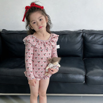 Long-Sleeve Cherry Print Ruffle Swimwear ラッフル 長袖ワンピース水着【mh0013334】 mamahalo kids ベビー用水着