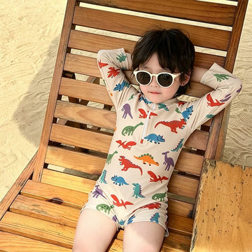 Long-Sleeve Dinosaur One-Piece Swimwear Swimcap Set ラグラン 長袖水着 帽子セット【mh0013338】 mamahalo kids ベビー用水着