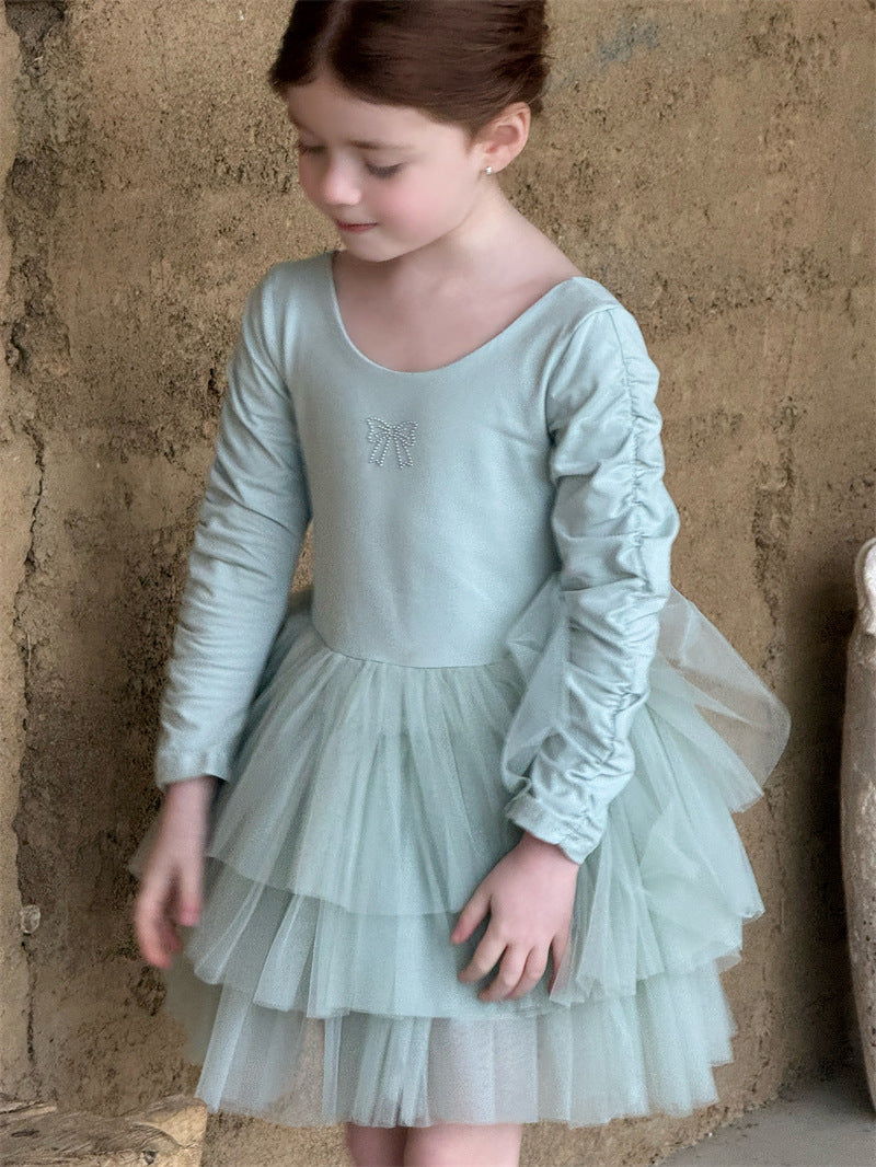 Long Sleeve Knitted Ballerina Dress ニット切替 長袖 チュールワンピース【mh0012411】 Chengle