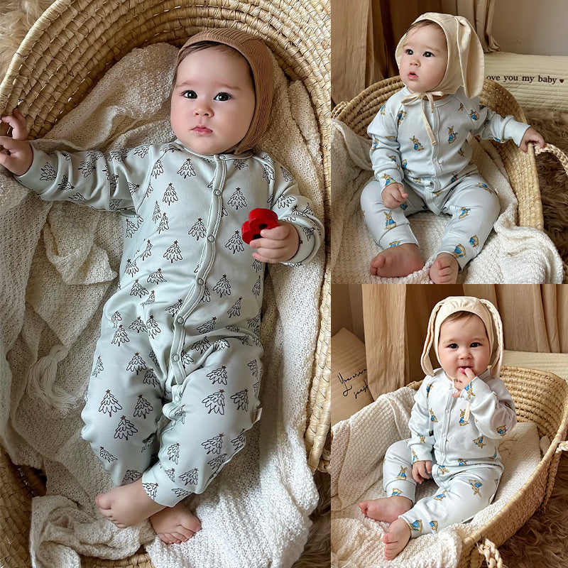 Long-Sleeve Printed Romper プリント 長袖カバーオール【mh0012327