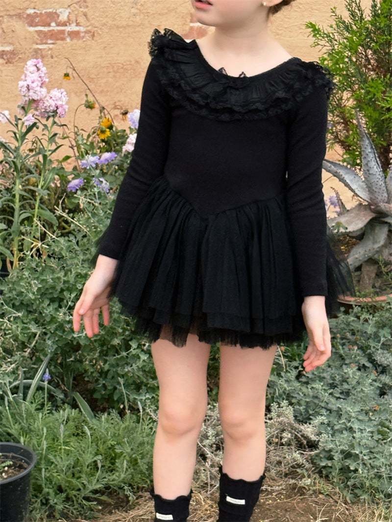 Long-sleeved Knit Mesh Ballet Dress チュール 長袖ワンピース【mh0012418】 Chengle