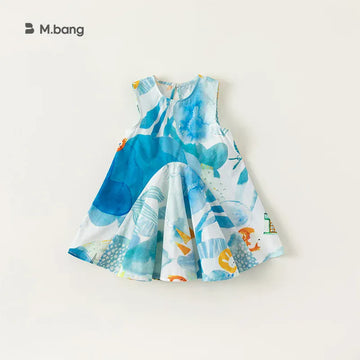 ノースリーブワンピース Blue / 90cm 1-2y キッズワンピース ノースリーブAラインワンピース 幾何学抽象画プリント 2カラー【mh0005546】
