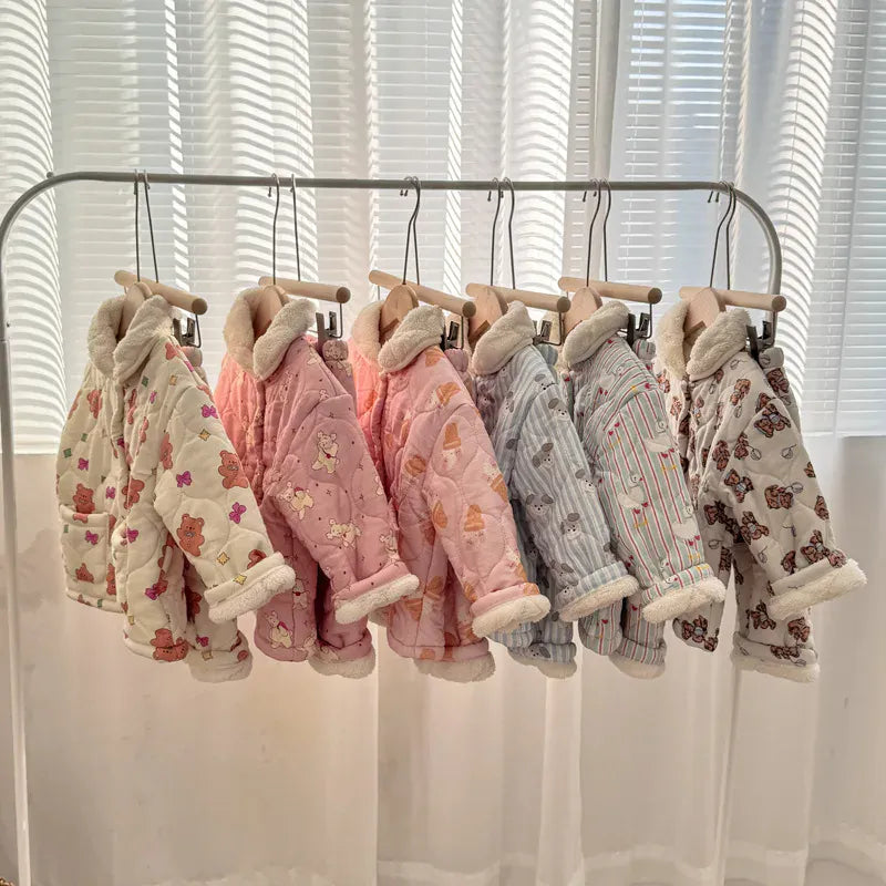 長袖パジャマ キッズセットアップ 2点セット キルティング裏ボアフリース防寒長袖パジャマセット【mh0007985】