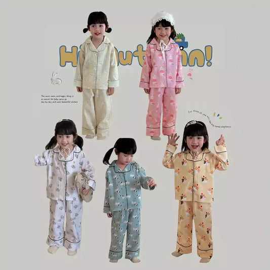 長袖パジャマ キッズパジャマセット アニマルプリント長袖シャツ+ロングパンツ 5カラー【mh0007314】
