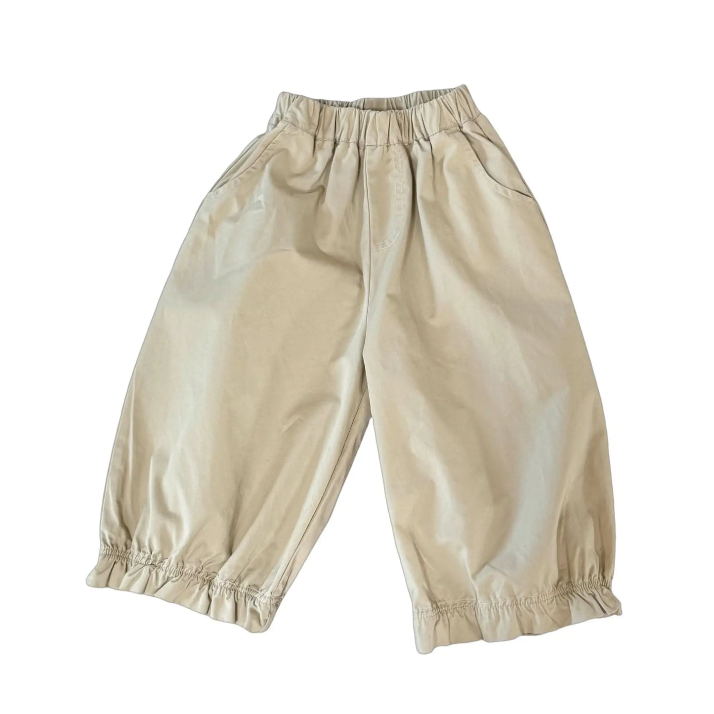 長袖セットアップ beige pant / 90cm 1-2y キッズトップス/パンツ ポルカドット水玉プリント長袖チュニックブラウス/フリルワイドルーズパンツ【mh0007091】