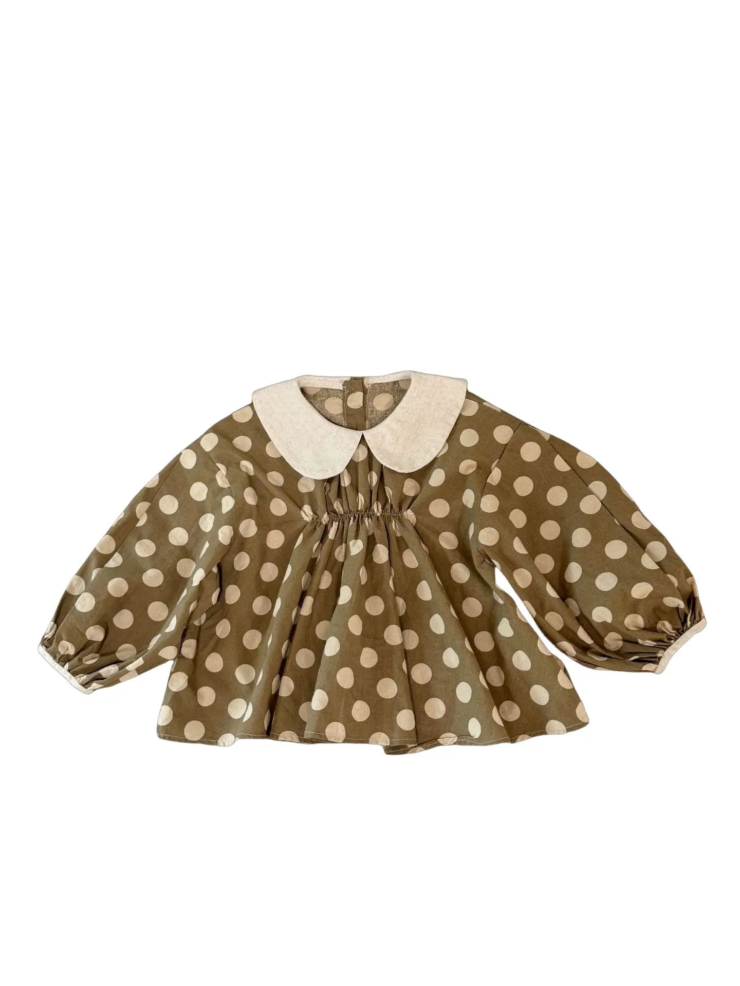 長袖セットアップ dot shirt / 90cm 1-2y キッズトップス/パンツ ポルカドット水玉プリント長袖チュニックブラウス/フリルワイドルーズパンツ【mh0007091】