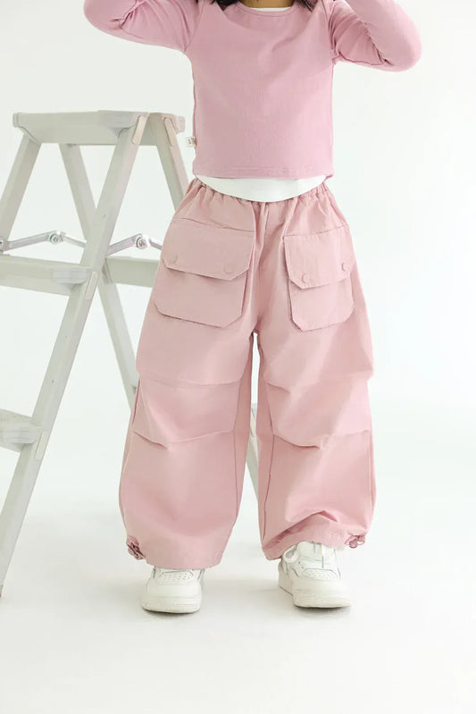 ロングパンツ・スウェットパンツ Pink / 24M 90CM キッズパンツ ビッグポケットワイドルーズ裾絞りカーゴパンツ 2カラー【mh0006780】