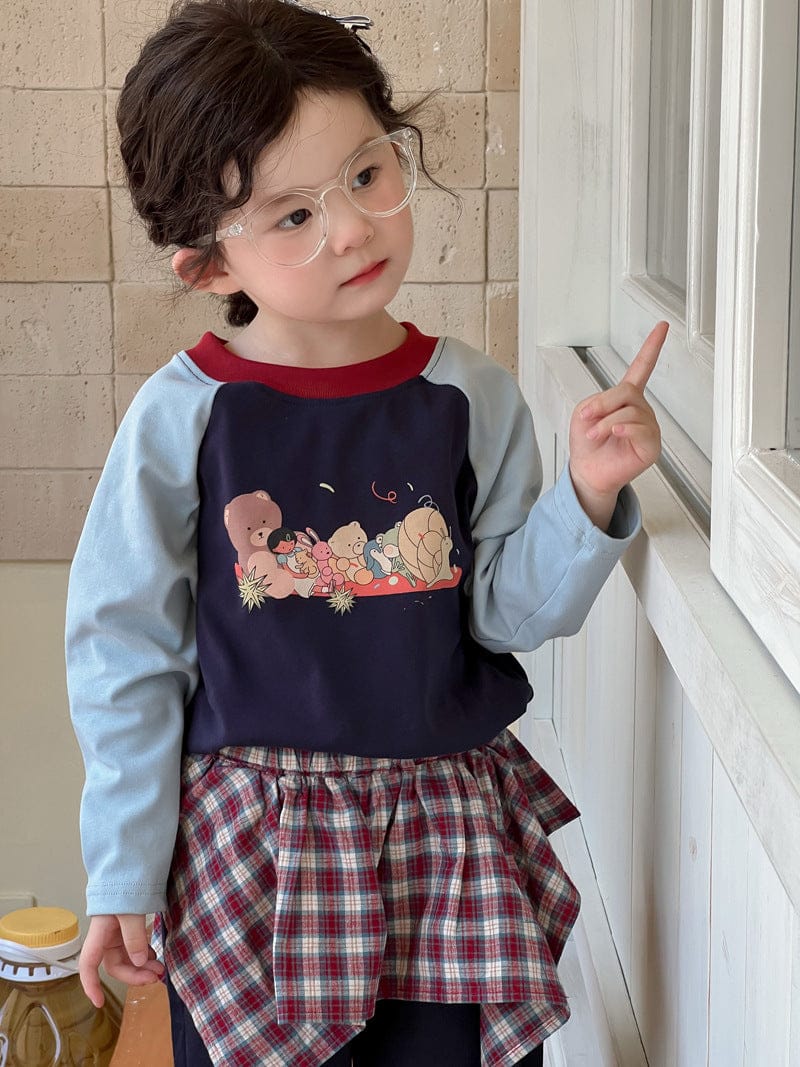 長袖Tシャツ ベアくまプリントパッチワークラグラン長袖Tシャツ【mh0010702】