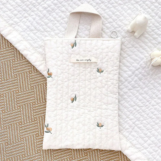 マザーズバッグ キルティング オリーブ くま チューリップ 刺繍 ジッパー バッグ おむつポーチ