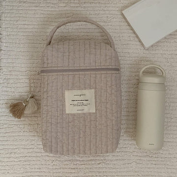 おむつポーチ キルティング ベビー 刺繍 ハンドル ポーチ おむつポーチ 哺乳瓶 ママバッグ カーキ チェリー