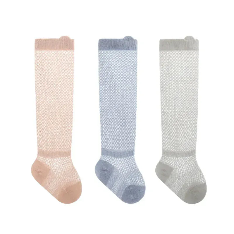 ベビー用メッシュハイソックス3足セット風:ピンク・青灰・白