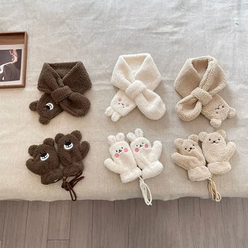 ネックウォーマー キッズマフラー ミトン 2点セット 手袋 クマベア うさぎラビット 3カラー ユニセックス 男の子 女の子 子供服【mh0003326】