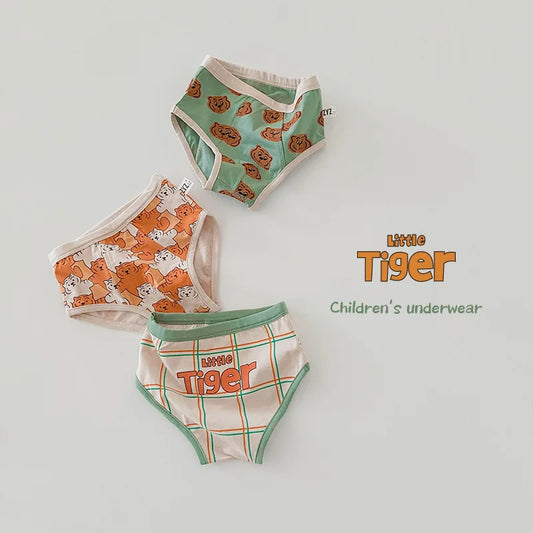 幼児用下着 キッズ下着3枚セット ボーイズパンツ アンダーウェア タイガー虎 ボクサー/ブリーフ【mh0004084】