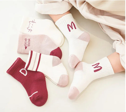 ベビー用靴下・タイツ ベビー キッズ アニマル レターロゴ ソックス 靴下 5足 セット【mh0001548】