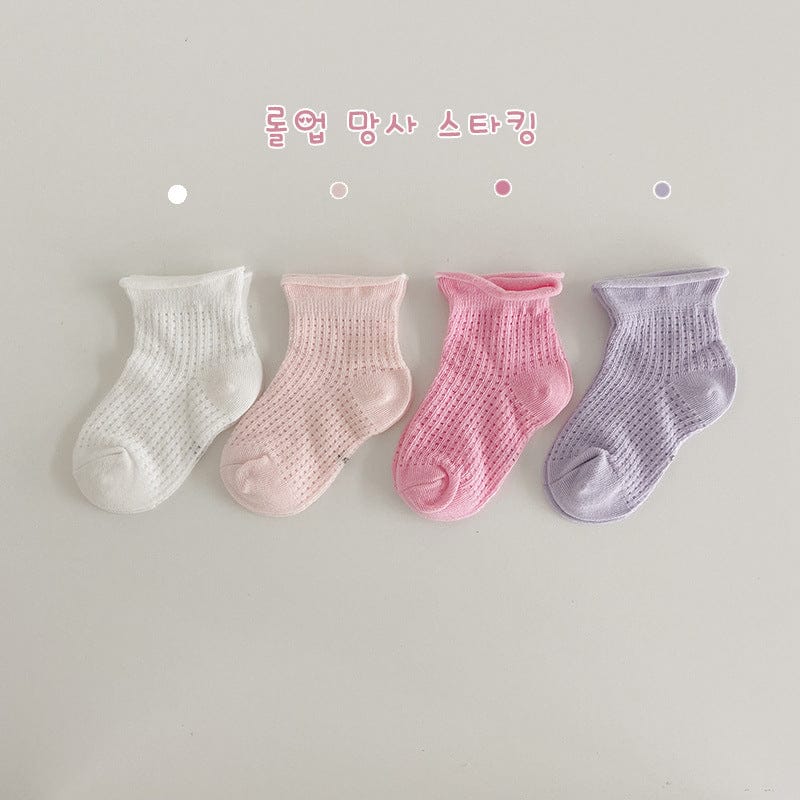 ベビー用靴下・タイツ A / 1-3 Year-old ベビー キッズ サマー メッシュ ショート ソックス 靴下 4ペア セット【mh0001547】