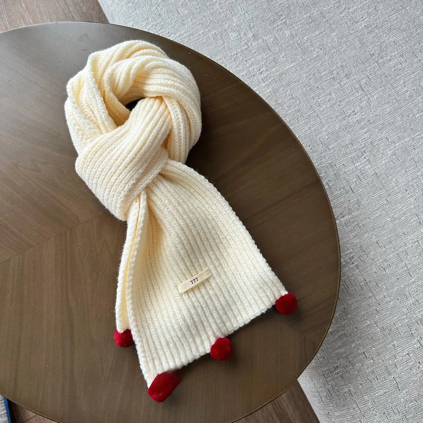 ネックウォーマー Apricot / 100cm-120cm キッズマフラー ポンポン付きニットスカーフネックウォーマー【mh0008174】