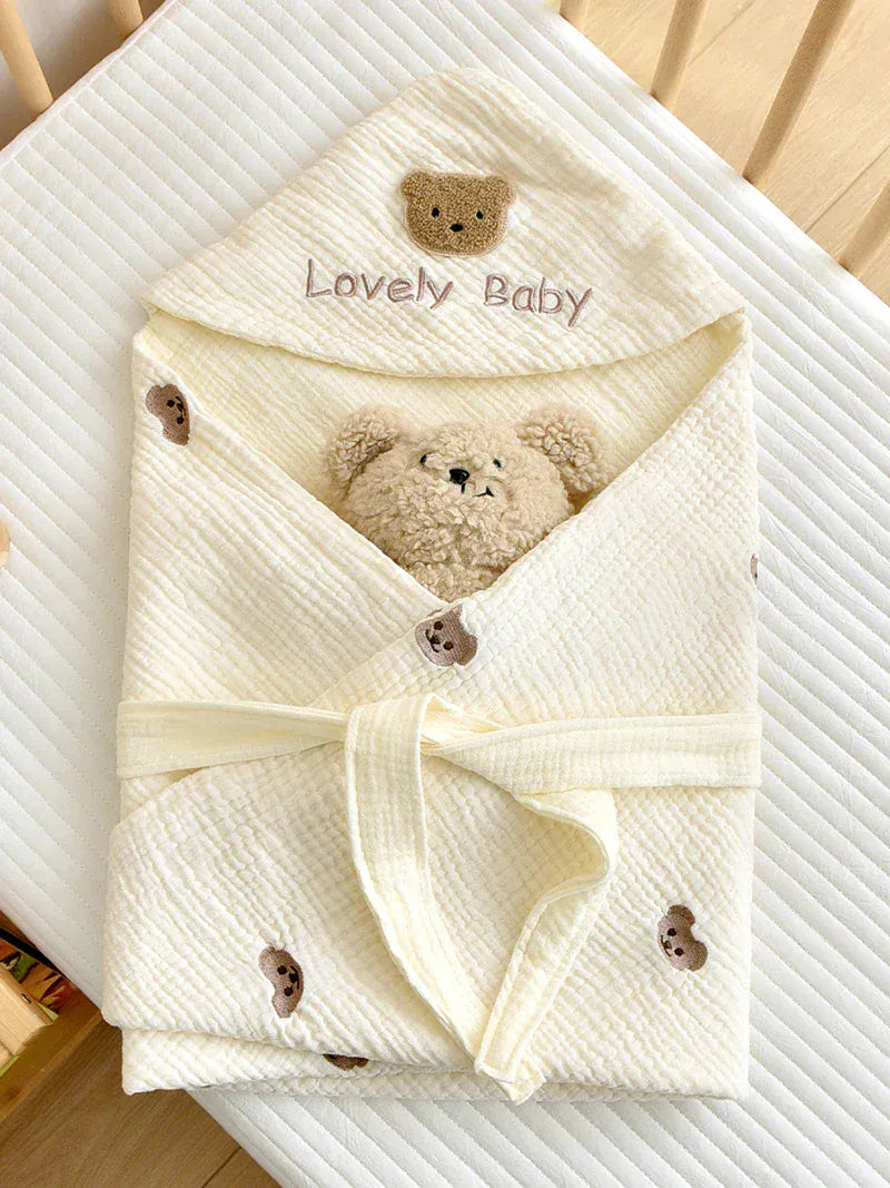 ベビーブランケット・タオル bear / 90X90cm ベビーブランケット おくるみ スワドル ベアくま うさぎバニー 刺繍