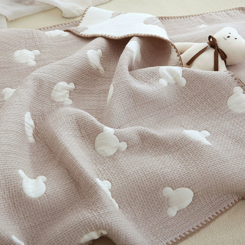 ベビーブランケット・タオル bear blanket / One Size ベビー ブランケット リバーシブル 毛布 おくるみ スワドル くま ベア ムーン スター 月 星 刺繍 80x150cm【mh0005093】