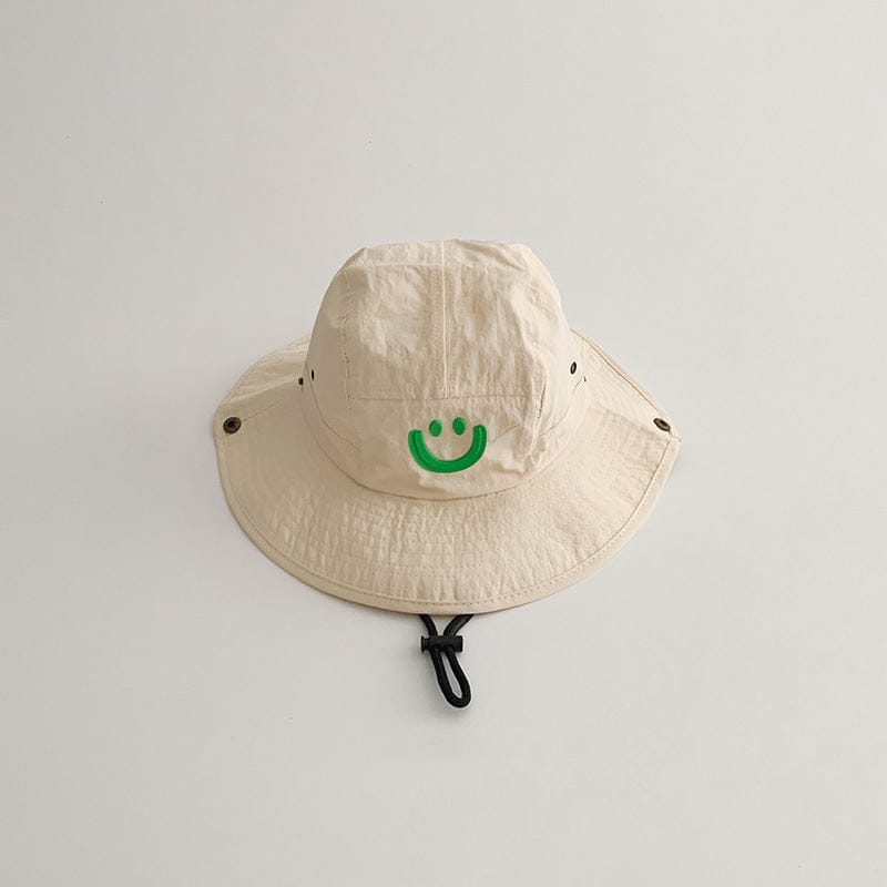 ベビー用帽子 Beige / One Size キッズ帽子 サマーハット サファリハット フィッシャーマンハット スマイル刺繍ワンポイント【mh0005872】