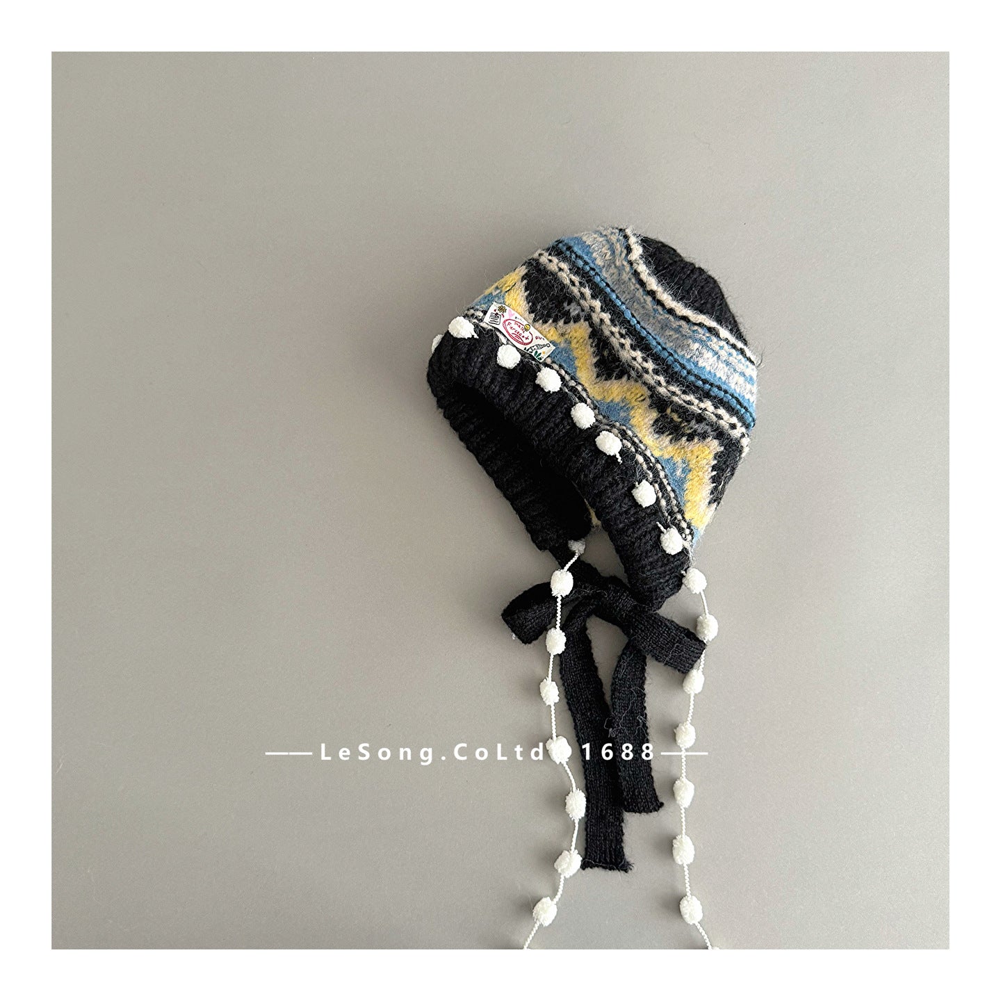 ベビー用帽子 Black / Child キッズ帽子 ニット タッセル フェアアイル ニットキャップ【mh0011807】